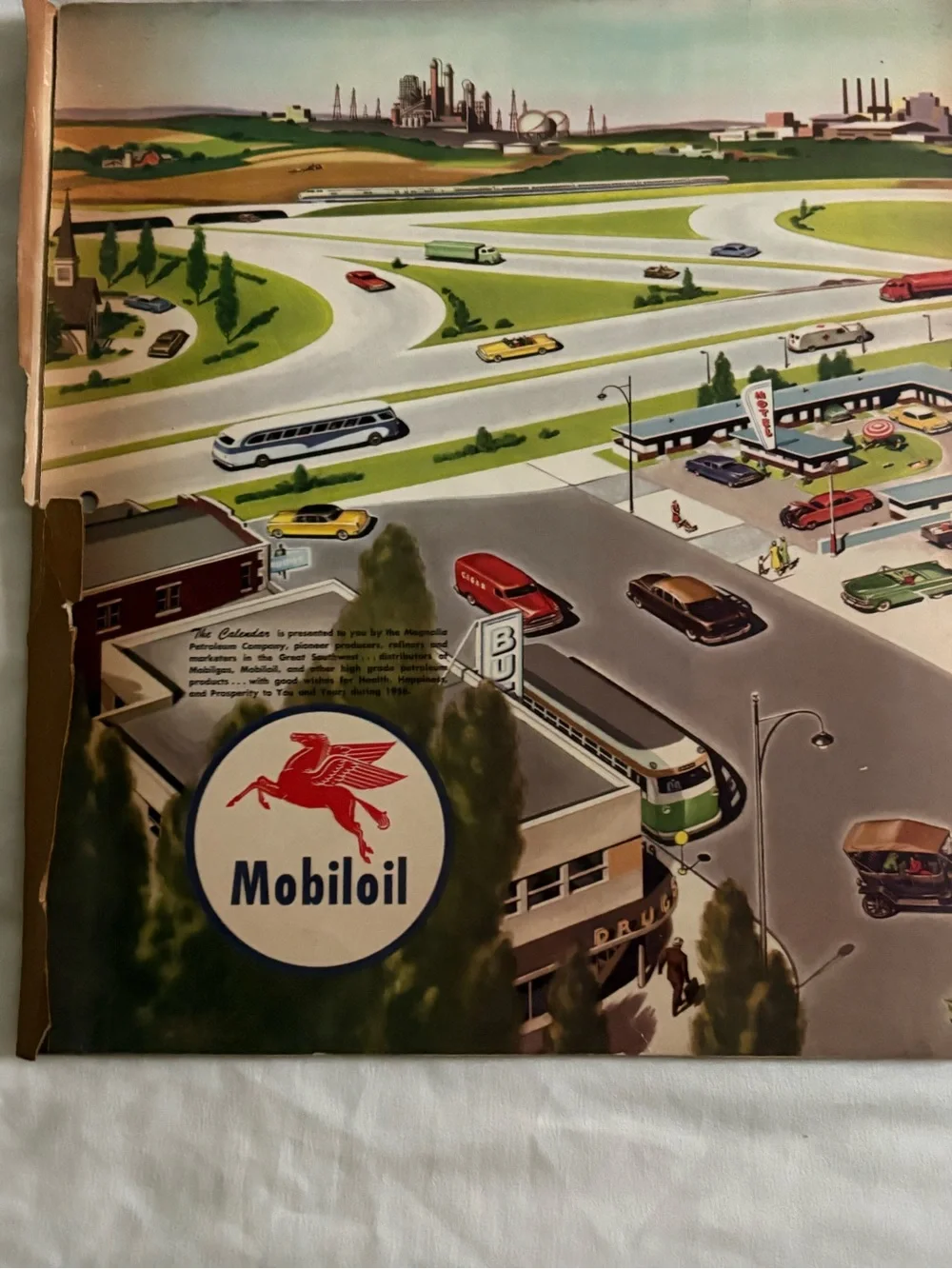 Vintage 1956 Mobilgas Wall Calendar - Complete 12 Months